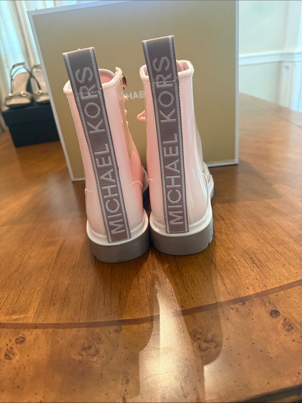 Michael Kors Pink Patent Lace-Up Combat Rain Boots - Picture 5 of 6